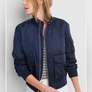 NWT GAP Bomber Jacket in Water Resistant Sateen Size XS Blue
